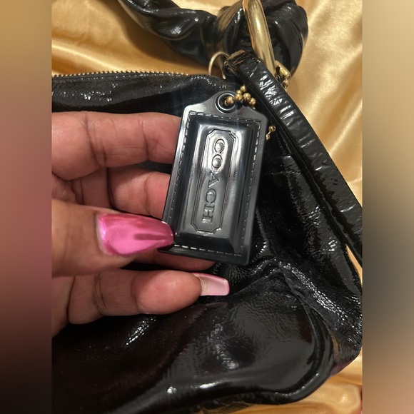 Coach Black Patent Leather Hobo Tie Bag Brass Vintage - Picture 3 of 7